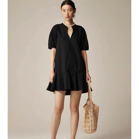 NWT J. Crew Tall Delilah Mini Dress Cotton Poplin Black